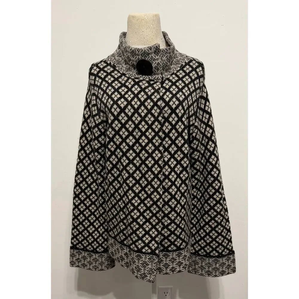 TravelSmith Women's Mock‎ Neck Wool Sweater Jacket Travel Nordic Winter Vintage